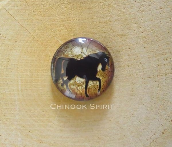 Aimant magnet cheval marron sur bois chinook spirit