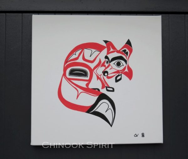 Toile peinture haida amerindien renard fox chinook spirit