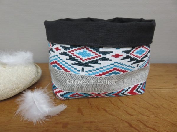 Panier sioux tissu amerindien noir 2 vide poche chinook spirit