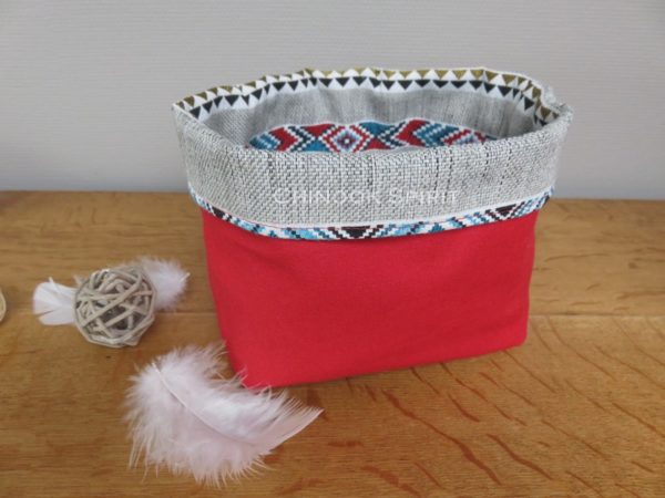 Panier sioux tissu amerindien rouge 2 verso vide poche chinook spirit