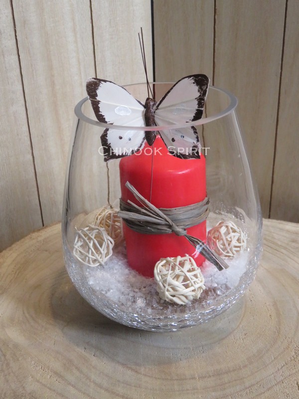 Photophore bougie rouge papillon sable brun chinook spirit
