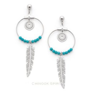 Boucles oreilles creoles acier et turquoise Chinook spirit