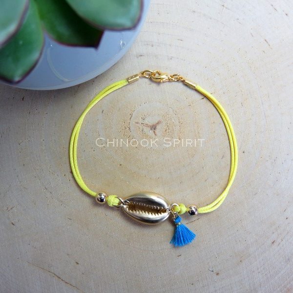 Bracelet CAURI coquillage Chinook spirit jaune 5012