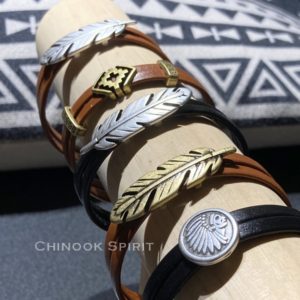 Bracelet cuir plume indien chinook spirit 3752