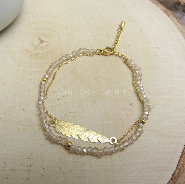 Bracelet plume acier jaune SIOUX cristal Chinook Spirit 4979