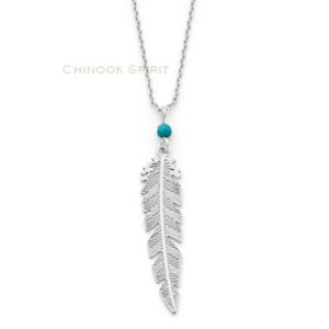 Collier plume acier et turquoise Chinook spirit