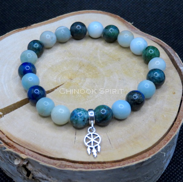 Bracelet 22 perles Chrysocolle Amazonite Chinook Spirit 5561
