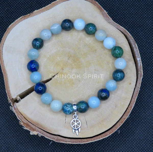 Bracelet 22 perles Chrysocolle Amazonite Chinook Spirit 5562