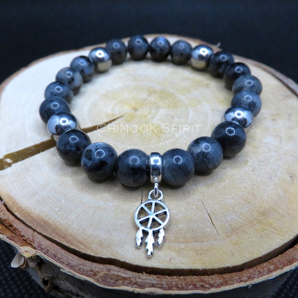 Bracelet 22 perles larvikite hematite Chinook Spirit 5551