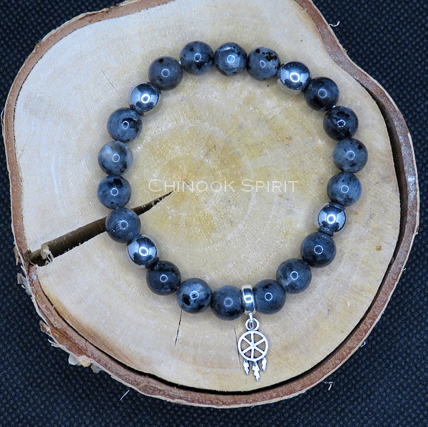 Bracelet 22 perles larvikite hematite Chinook Spirit 5553