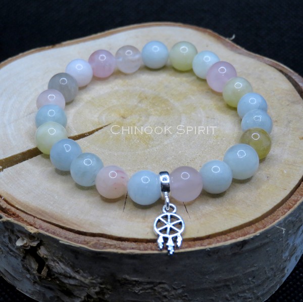 Bracelet 22 perles morganite quartz rose Chinook Spirit 5557