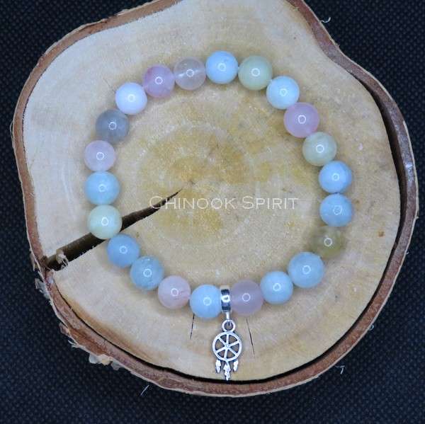 Bracelet 22 perles morganite quartz rose Chinook Spirit 5558