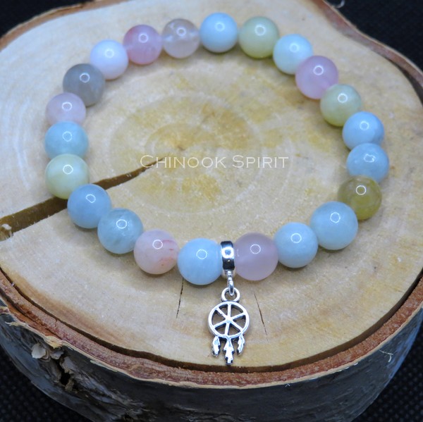 Bracelet 22 perles morganite quartz rose Chinook Spirit 5559