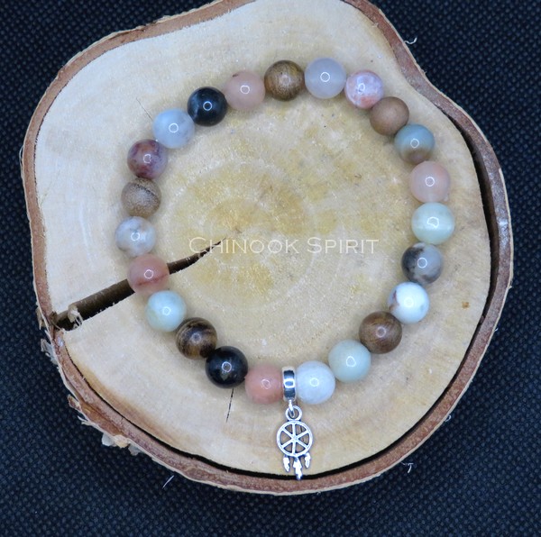 Bracelet 23 perles Aventurine Amazonite Bois Chinook Spirit 5548