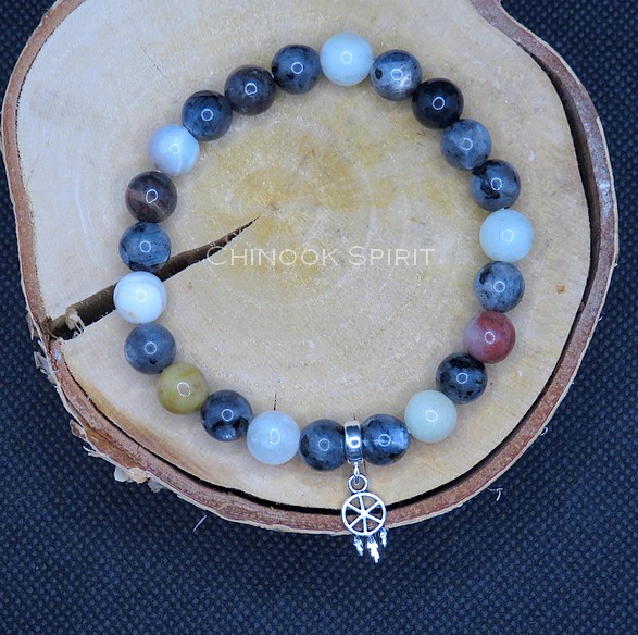 Bracelet 23 perles amazonite Larvikite Chinook Spirit 5545