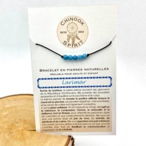 Bracelet Larimar cordon noir pierres naturelles Chinook Spirit 1