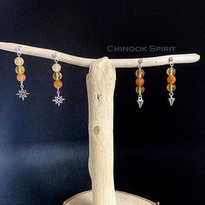 Boucles oreilles pierres naturelles citrine cornaline Chinook Spirit 8218_opt