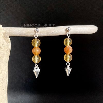Boucles oreilles pierres naturelles citrine cornaline Chinook Spirit 8219_opt