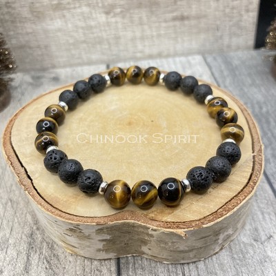Bracelet Oeil tigre pierre de lave Chinook Spirit 5998