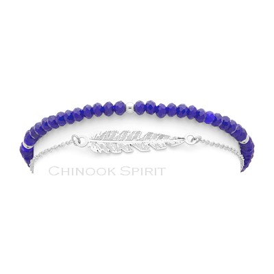 Bracelet plume acier blanc SIOUX cristal bleu Chinook Spirit