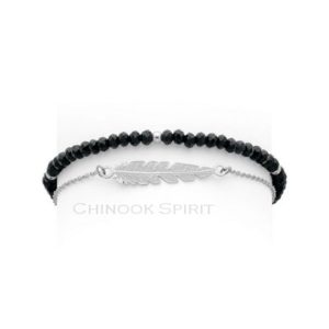 Bracelet plume acier blanc SIOUX cristal noir Chinook Spirit