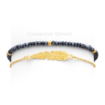 Bracelet plume acier jaune SIOUX cristal nuit Chinook Spirit