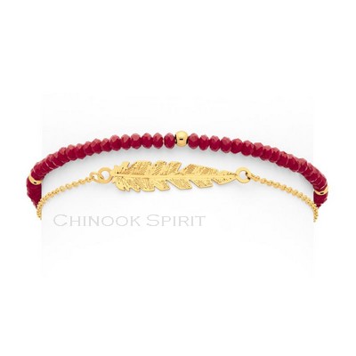 Bracelet plume acier jaune SIOUX cristal rouge Chinook Spirit